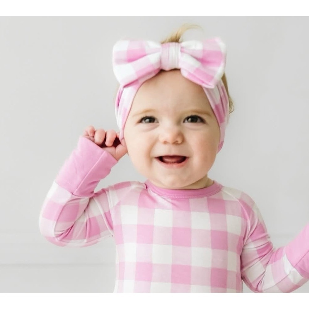 NWT Little Sleepies Pink Gingham Bamboo Headband Bow 4-8 yrs